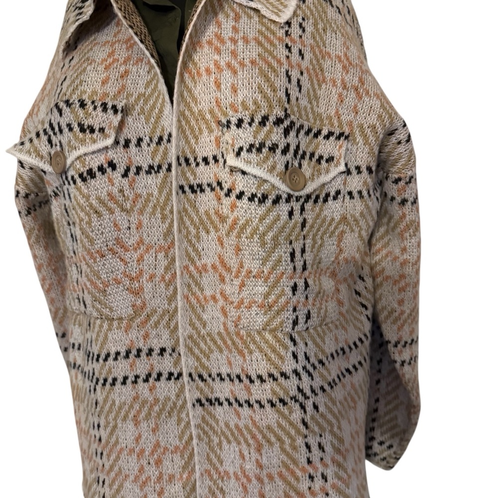 Plaid Women's Cardigan Sweater - Cream and Tan - Picture 4 of 15